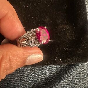 Elegant Silver and Pink Gemstone Ring